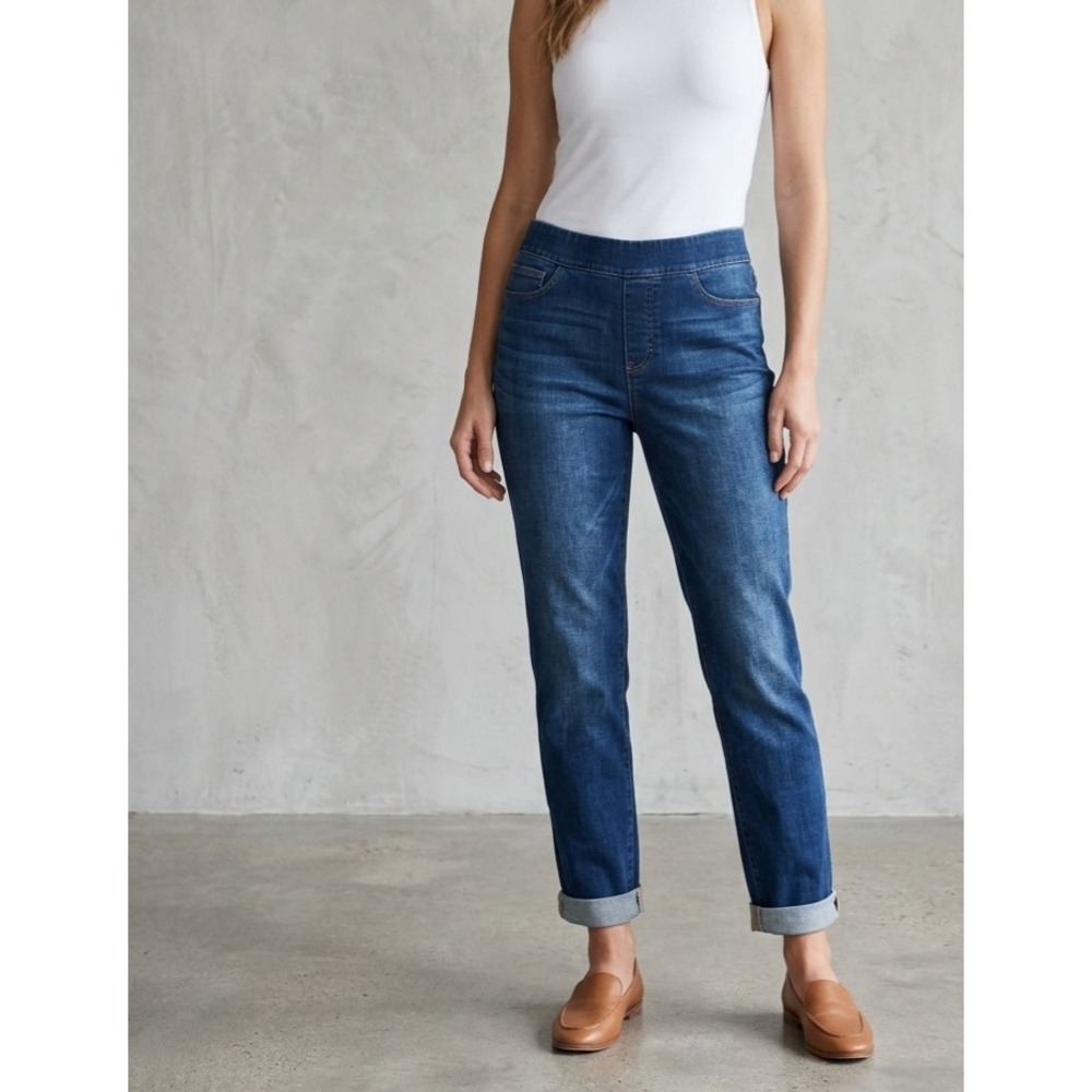 Soft Surroundings Tummy Control Stretch Pull On Straight Leg Jeans Blue L
